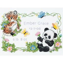 Dimensions Stamped Cross Stitch Kit Baby Animals Birth Record Personalized Baby Gift, 12" x 9"