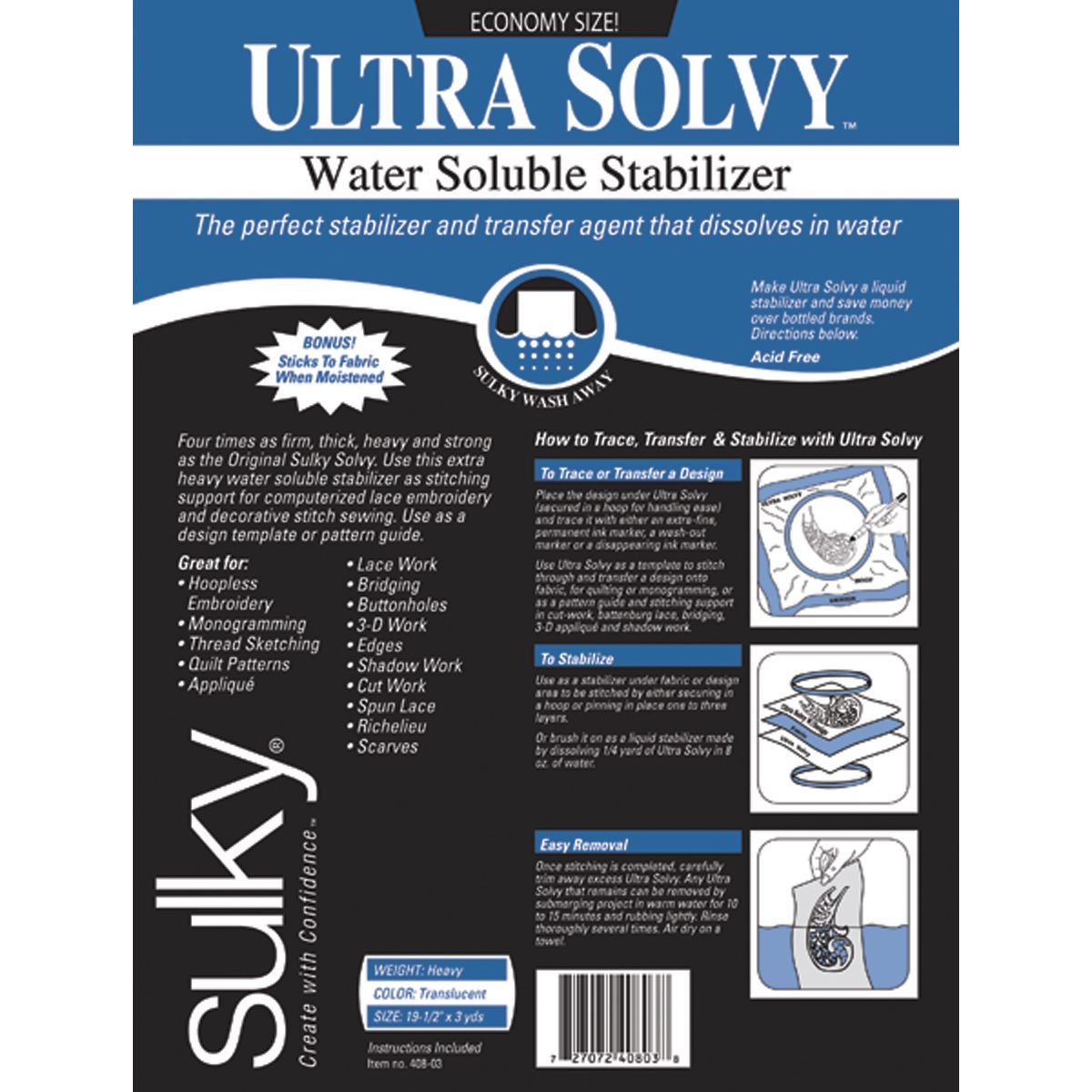 Sulky 19.5"X3Yds-Ultra Solvy Stabilzr