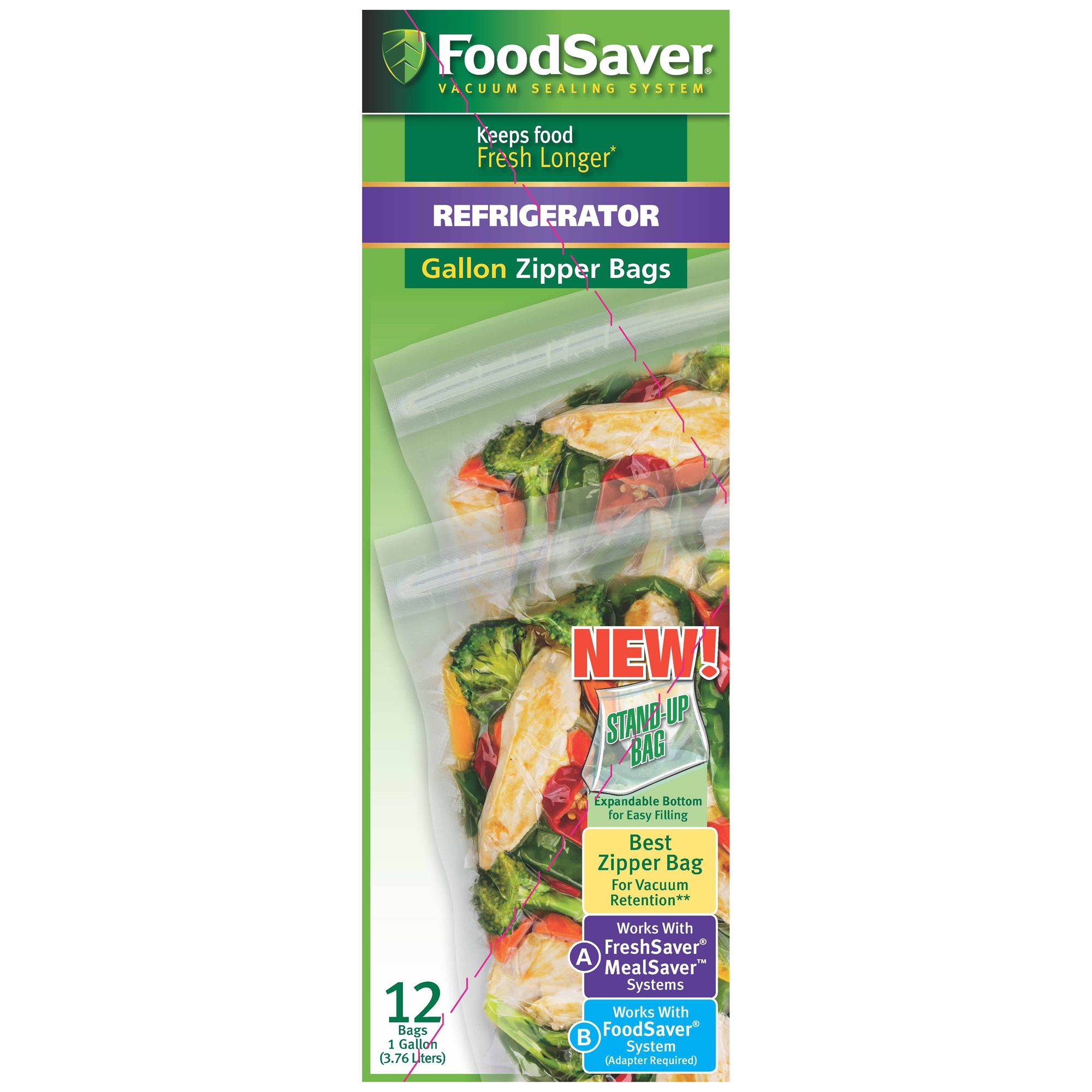 12 Count FoodSaver FSFRBZ0316-P00 Gallon Bag FoodSaver
