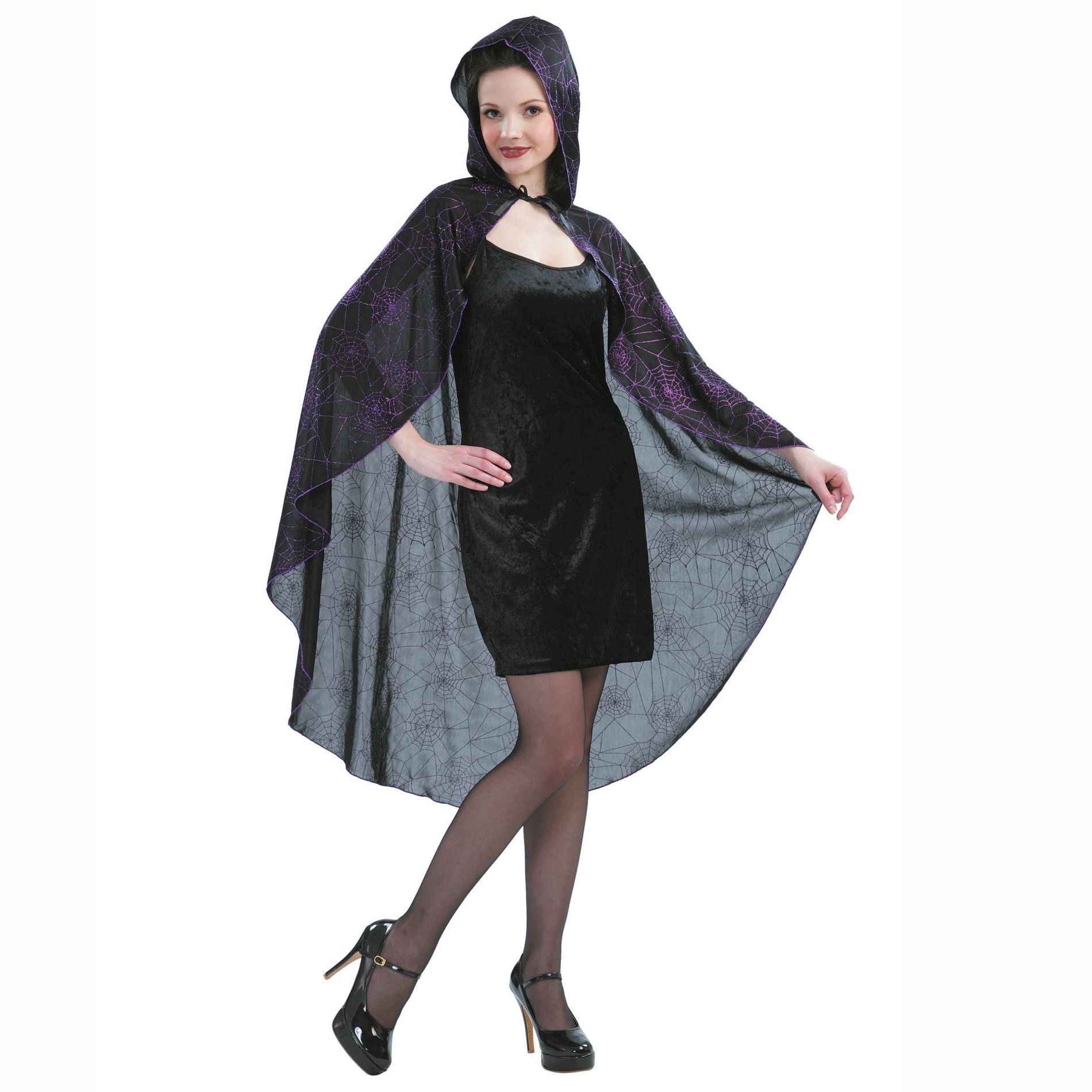 Totally Ghoul Adult Womens Spider Web Cape with Hood