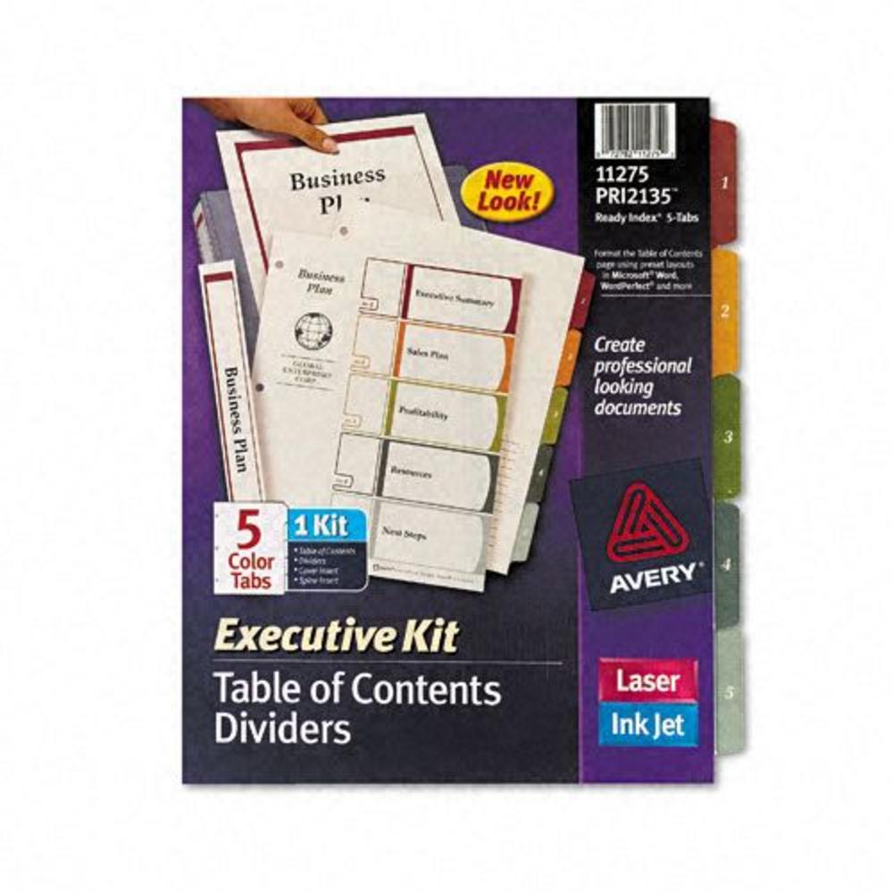 Avery AVE11275 Table of Contents Index Divider, 5-Tab, Assorted