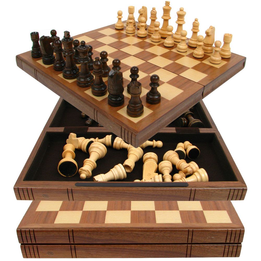 Kasparov Chess Board Walnut Book Style w/ Staunton Chessmen