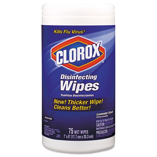 Clorox CLO01761EA Lavendar Disinfectant Cloth Wipes, 75/Canister