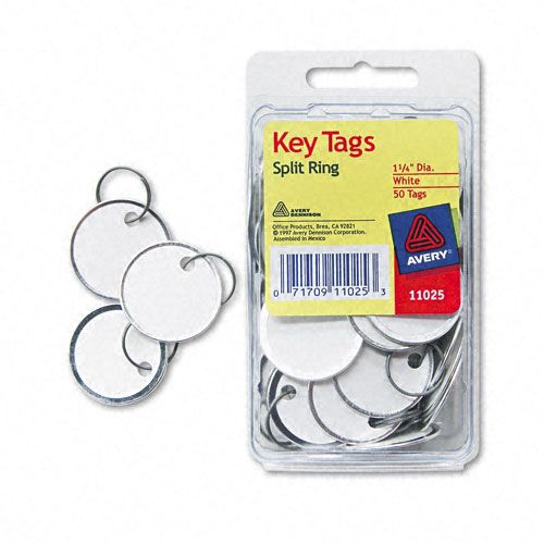 Avery AVE11025 Metal Rim Key Tags, Card Stock/Metal, White, 50/PK