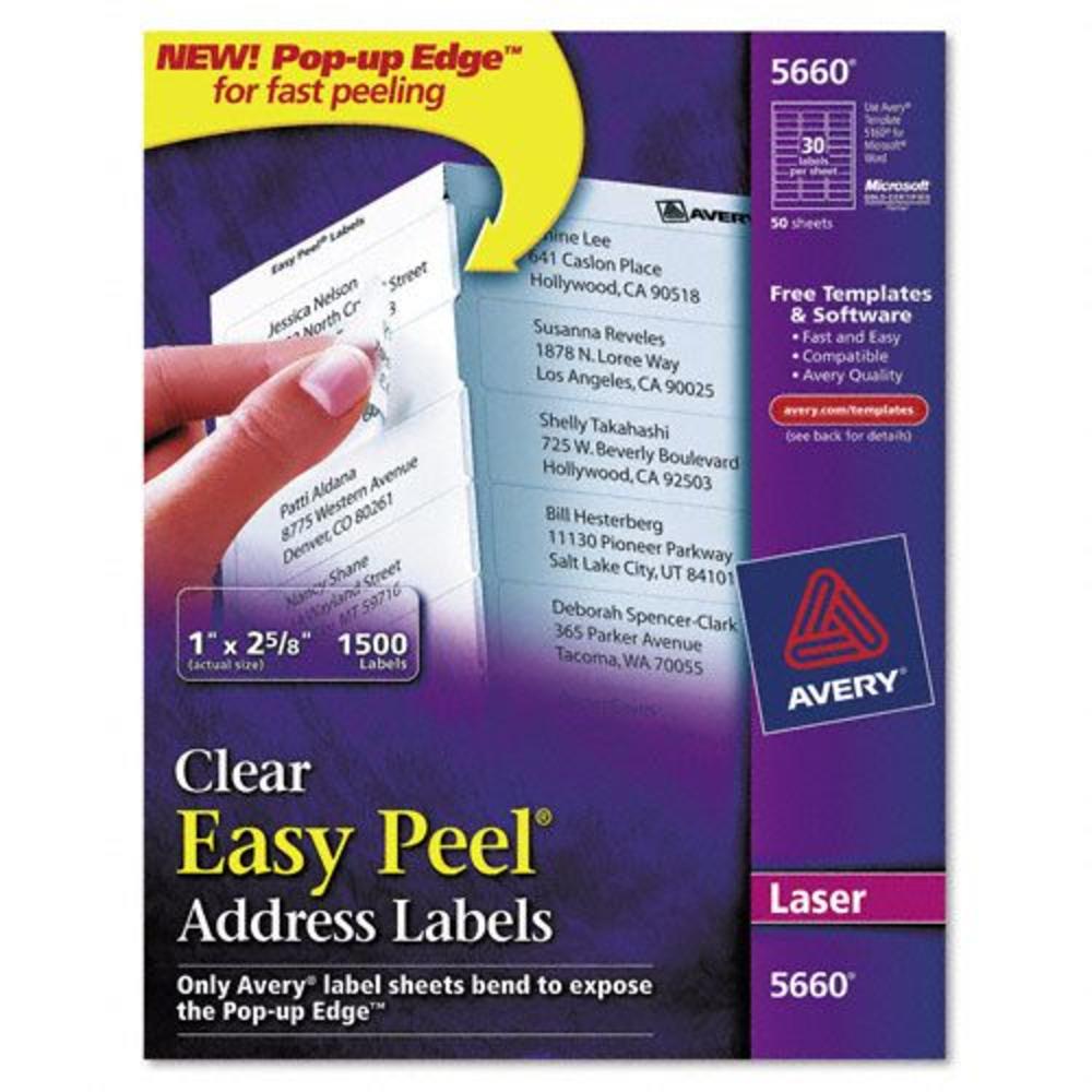 Avery AVE5660 Laser Address Labels, 1 x 2-5/8, Clear, 1500/Box