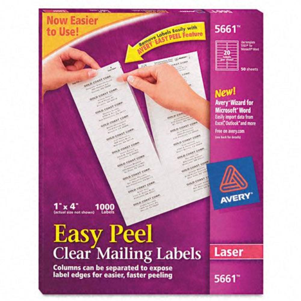 Avery AVE5661 Laser Address Labels, 1 x 4, Clear, 1000/Box