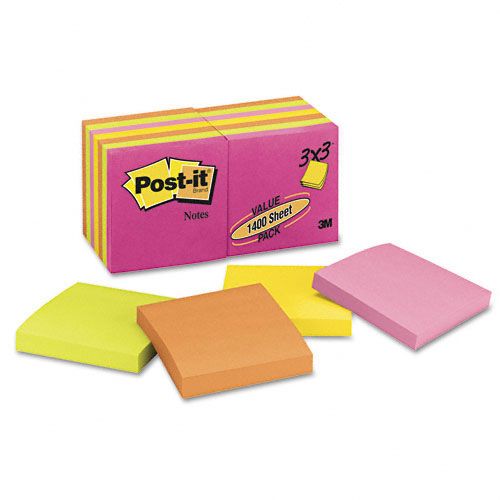 Post-it Notes MMM65414AN Original Pads in Capetown Colors  3 x 3  100/Pad  14 Pads/Pack