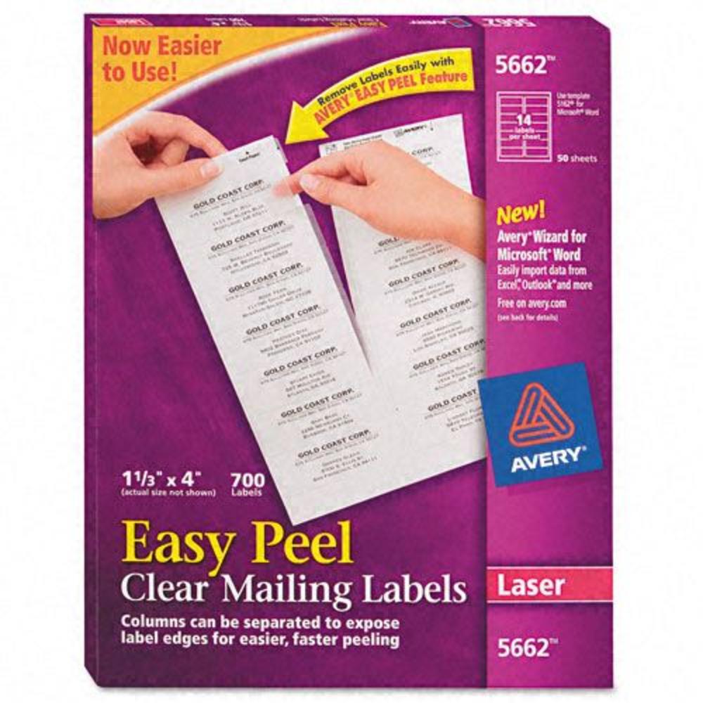 Avery AVE5662 Laser Address Labels, 1-1/3 x 4, Clear, 700/Box