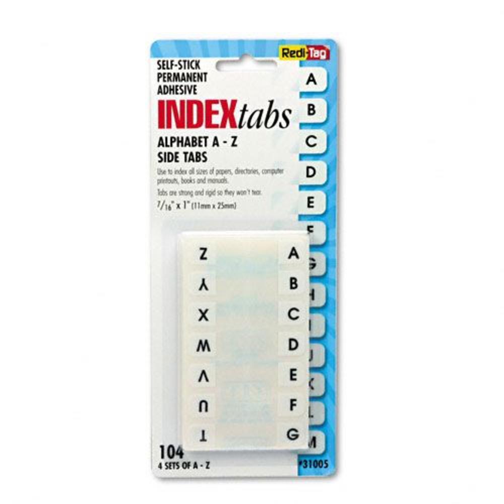 Redi-Tag RTG31005 Plastic Index Tabs, A-Z, Self-Stick, 1in, White