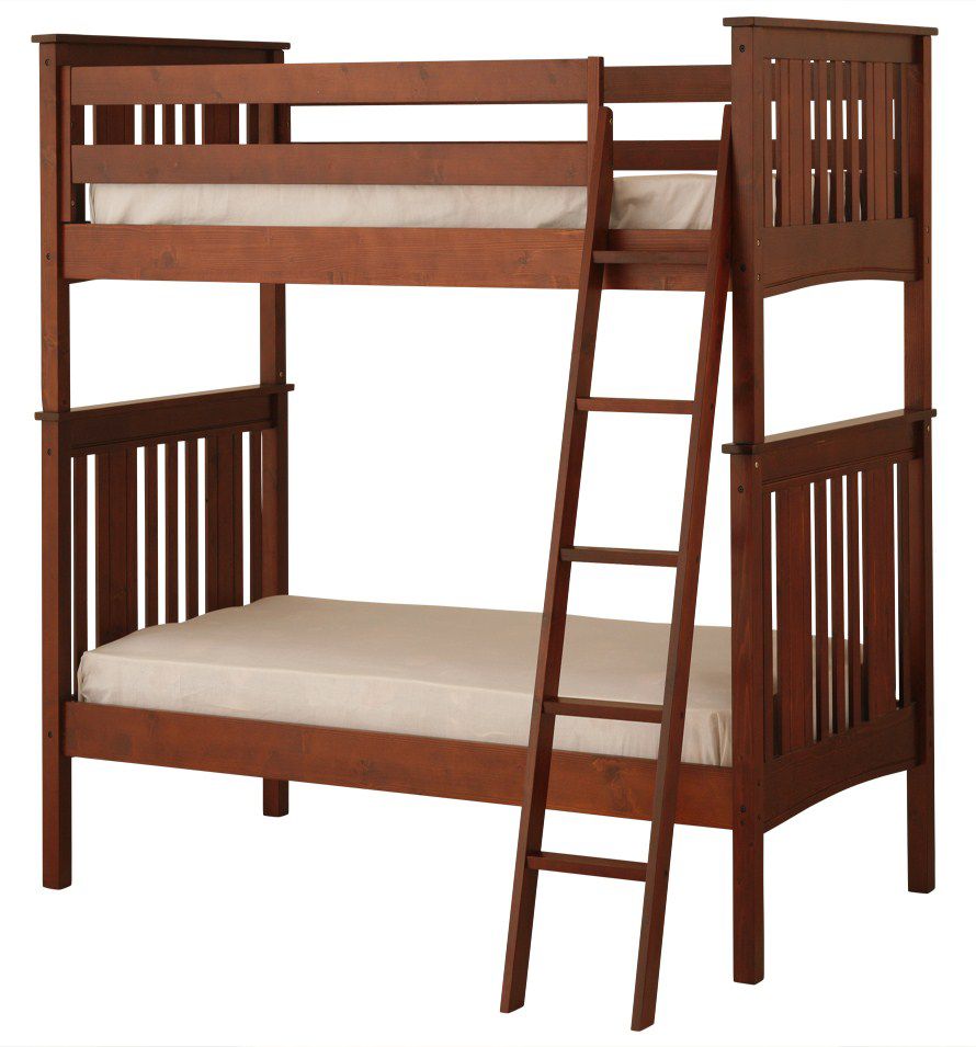 Canwood Base Camp Twin over Twin Bunk Bed with Angled Ladder/Guard Rail - Cherry