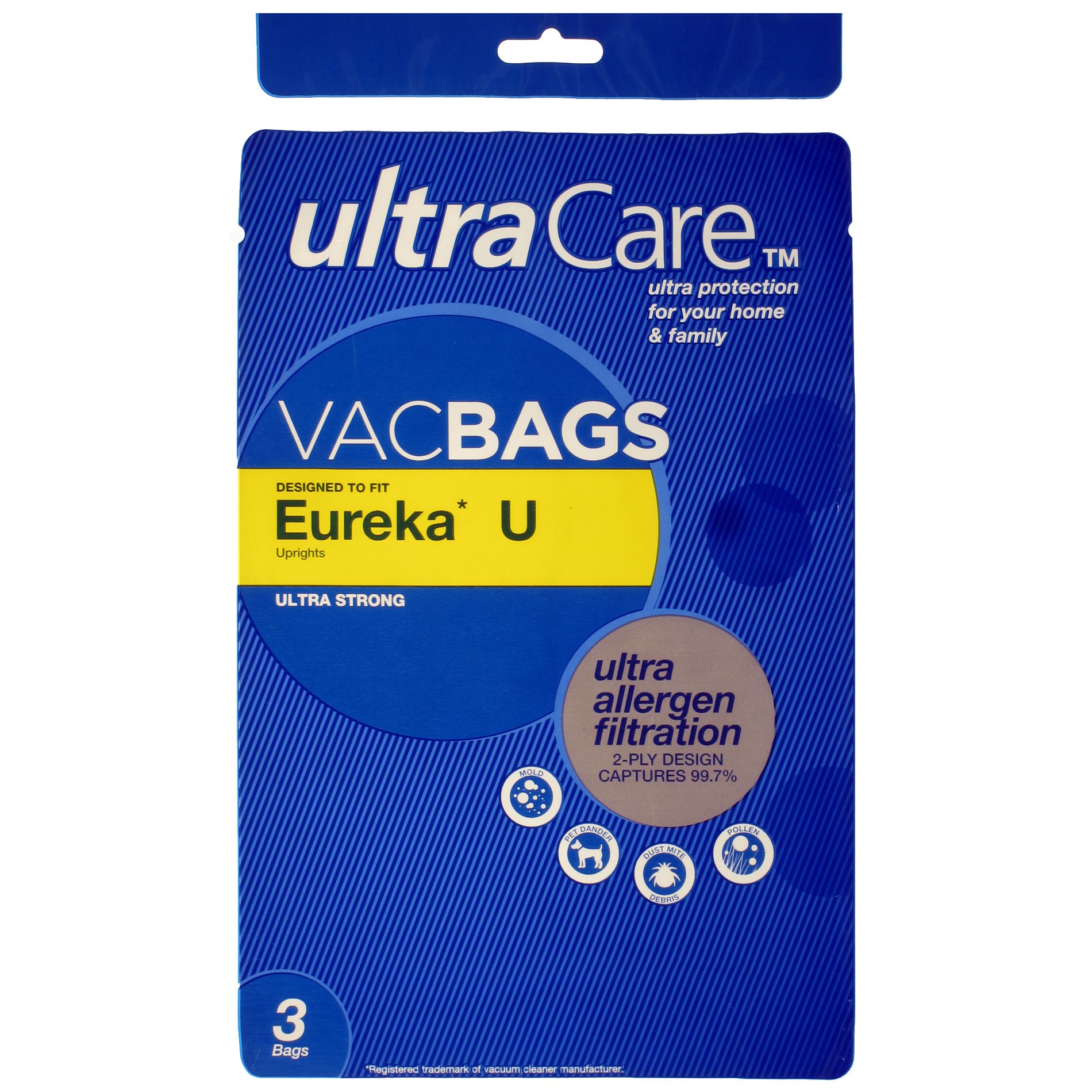 UltraCare 631515 3-Pack Premium Vacuum Bags for Eureka U Upright Cleaners