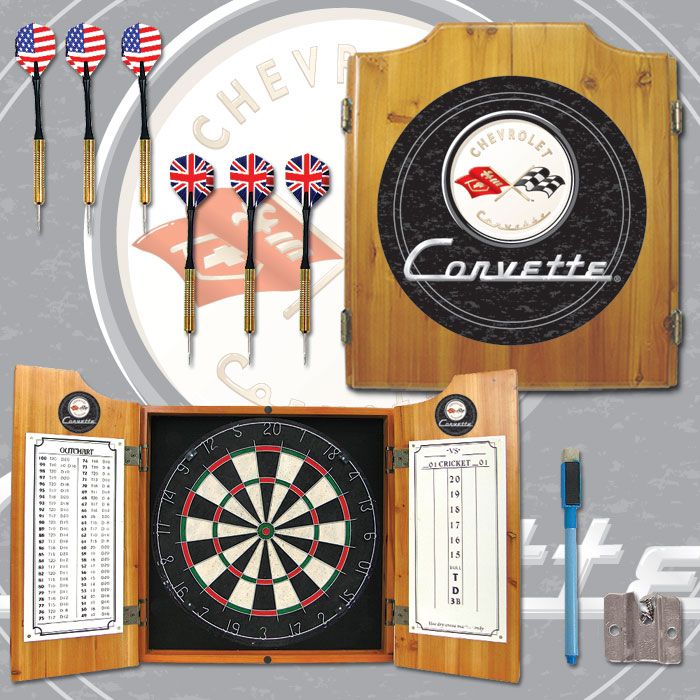 Trademark Corvette C1 Dart Cabinet Includes Darts and Board - Black