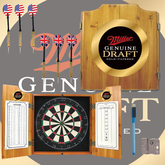 Trademark Miller Genuine Draft Dart Cabinet Includes Darts and Board