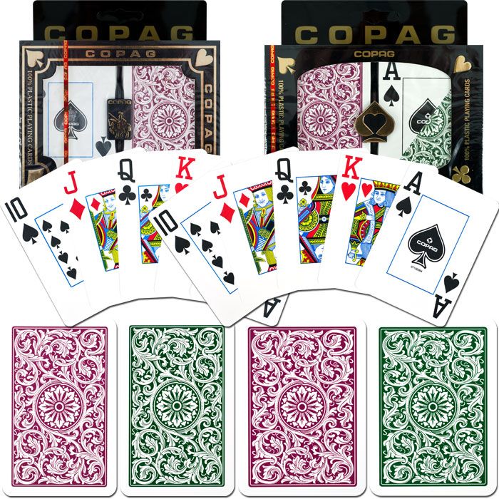 Copag Cards Poker & Bridge Jumbo Index - Green/Burgundy Set of 2
