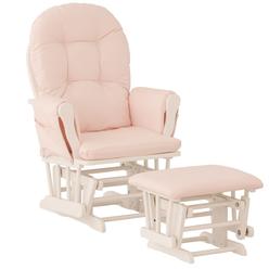 Storkcraft Premium Hoop Glider and Ottoman (White Base, Pink Chevron Cushion) â?? Padded Cushions with Storage Pocket, Smooth
