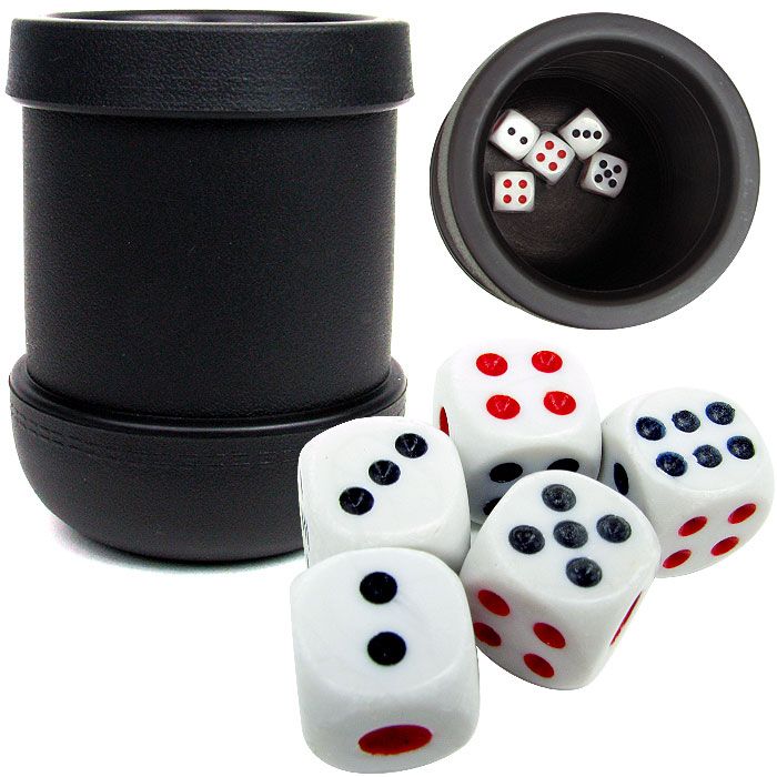 Trademark Global Black Heavy Duty Dice Cup with 5 Dice