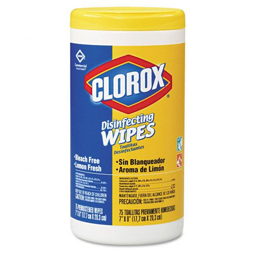 Clorox CLO15948EA Lemon Scent Disinfecting Wet Wipes, 75/canister