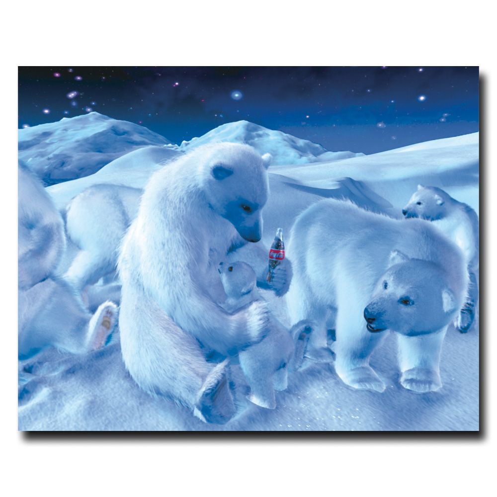 Trademark Global 'Coke Polar Bear Sitting with Cub and Bottle' Canvas Art