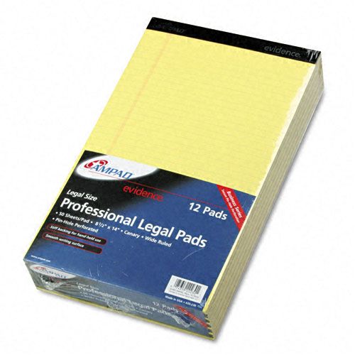 Ampad TOP20230 Perforated Writing Pad  8 1/2 x 14  Canary  50 Sheets  Dozen