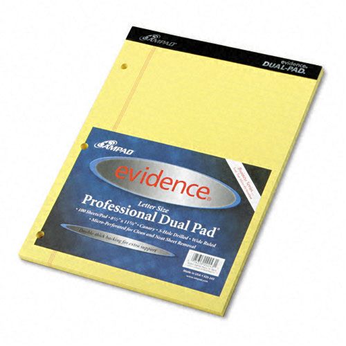 Ampad TOP20243 Double Sheet Pad  Legal/Legal Rule  8 1/2 x 11 3/4  Canary  Perfed  100 Sheets
