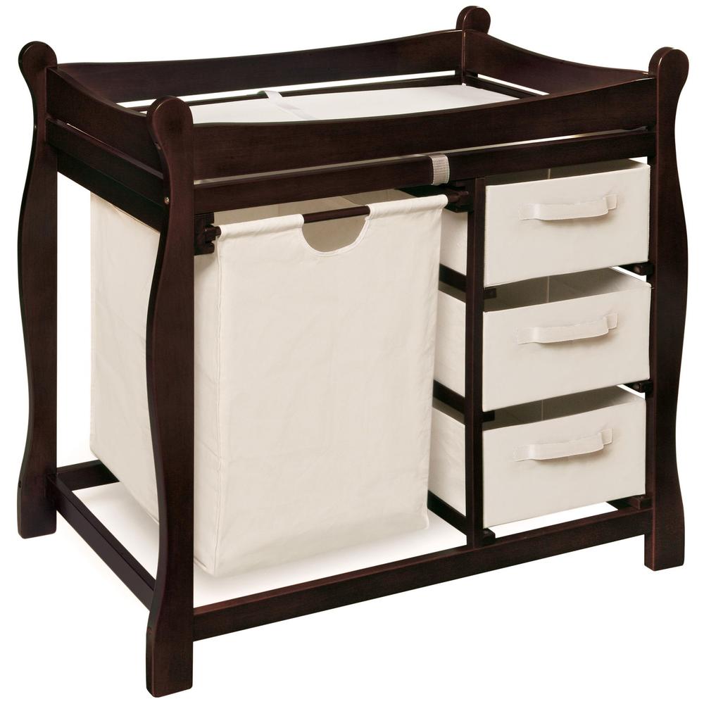Badger Basket Espresso Sleigh Style Changing Table with Hamper and 3 Baskets