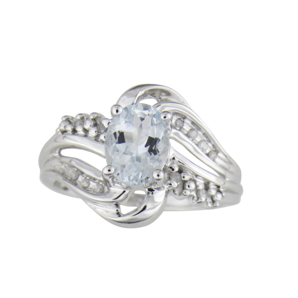 Aquamarine and Diamond Accent Swirl Ring