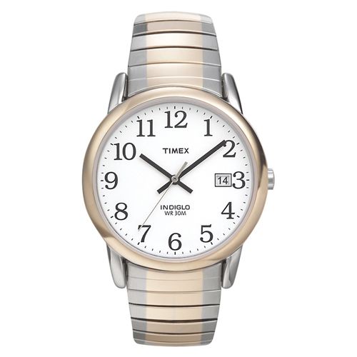 Timex Mens Calendar Date Watch with Round White Dial & Two-Tone Expansion Band Timex Mens Calendar Date Watch with Round White Dial & Two-Tone Expansion Band