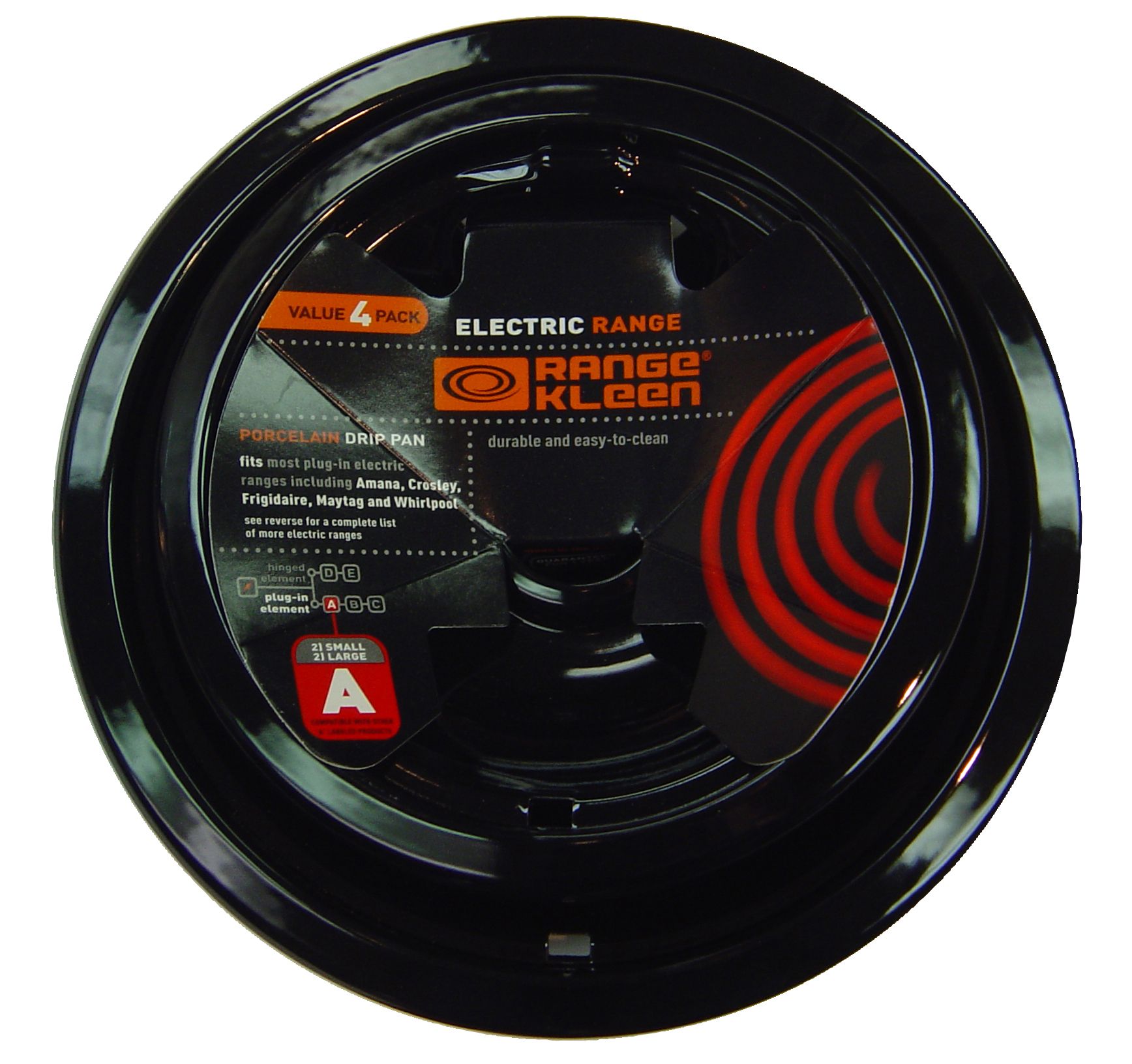 Range Kleen Set of 4 Porcelain Drip Pans, Black-P1012-4X Range Kleen Set of 4 Porcelain Drip Pans, Black-P1012-4X