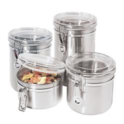 Oggi Stainless Steel Canister Set w/ Acrylic Lid & Clamp 4 Pc Kitchen Storage Coffee.