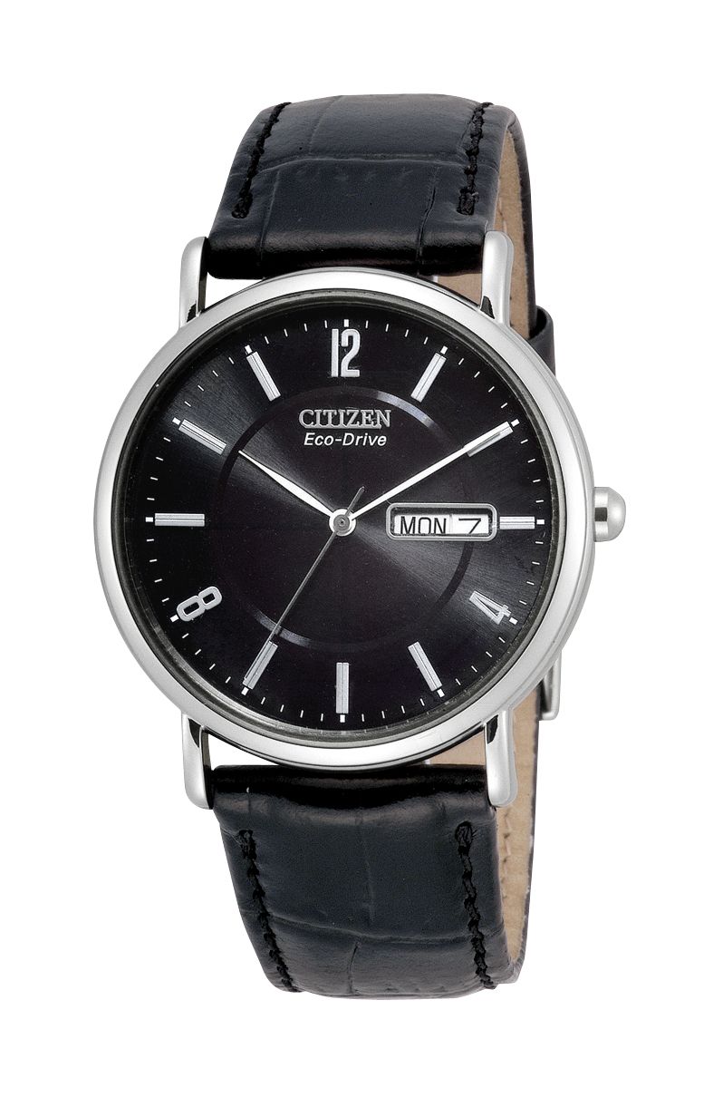 Citizen Mens Eco-Drive Watch with Round Black Dial and Black Band