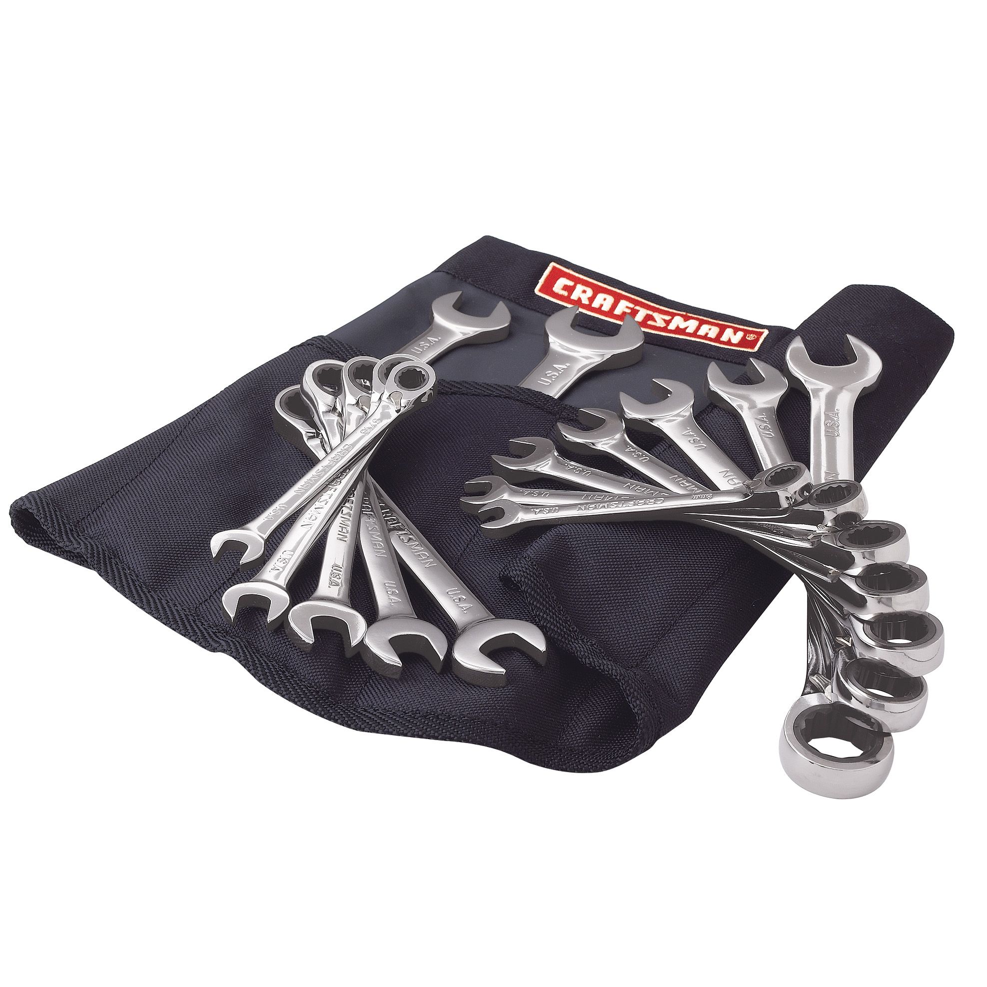 Craftsman 14 pc. Full Polish Reversible Ratcheting Comb. Wrench Set w/ Deluxe Roll Pouch