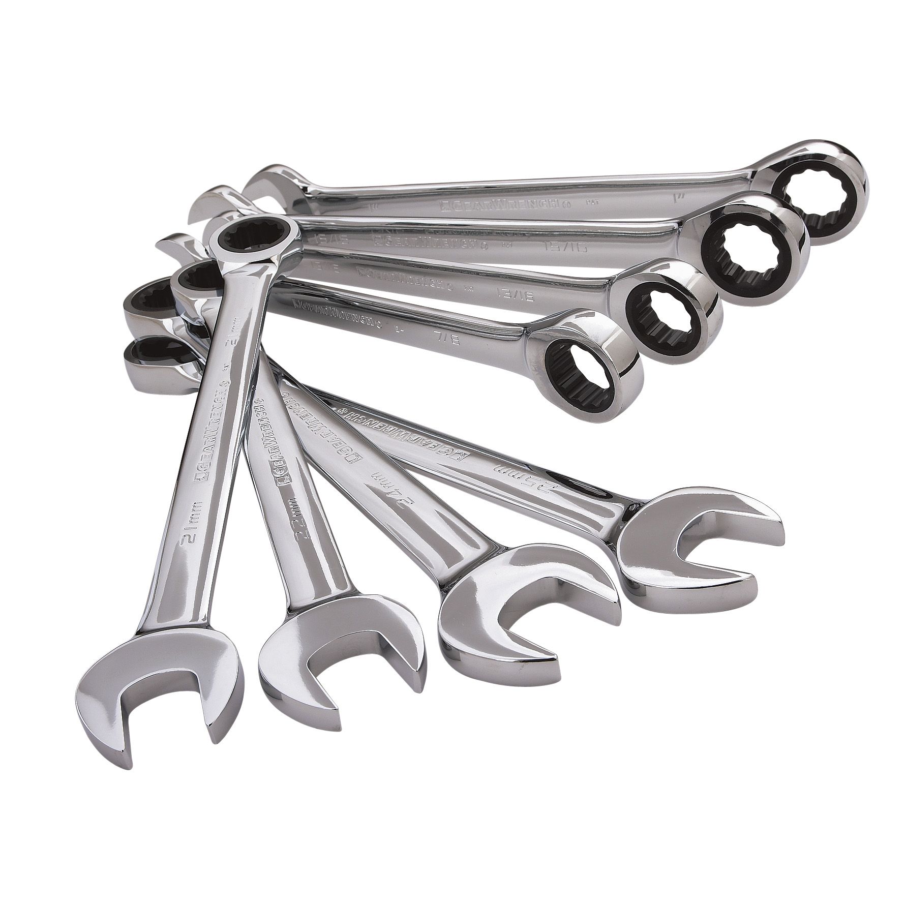 GearWrench Fully Polished 8 pc. Large-Size Ratcheting Combination Wrench Set