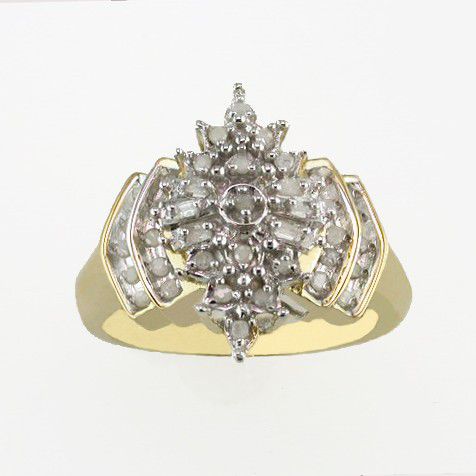 1/4ct tw Marquise Shaped Round with Baguette Diamond Accents Cluster Ring, 10K