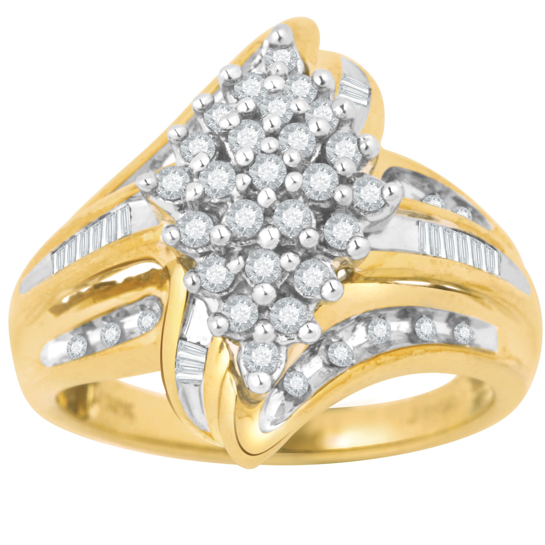 1/2 cttw Diamond and Two-Tone Gold Cluster Ring_in Size 7