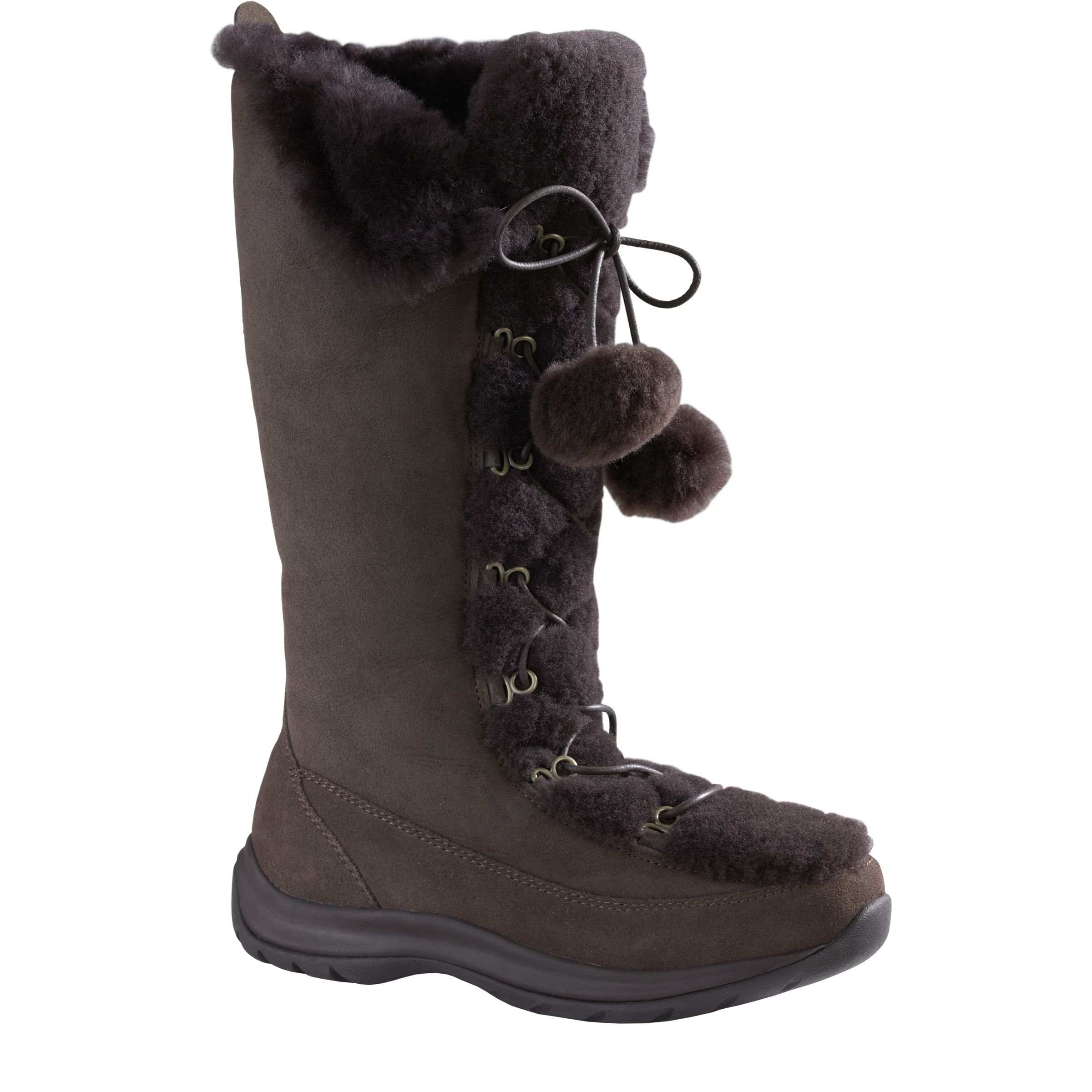 Lands' End Womens Regular Shearling Tall Boots with Pom Pom