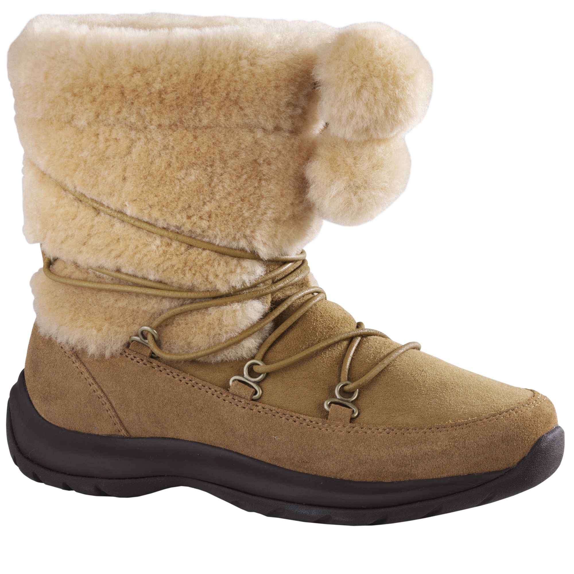 Lands' End Womens Regular Shearling Boots with Pom