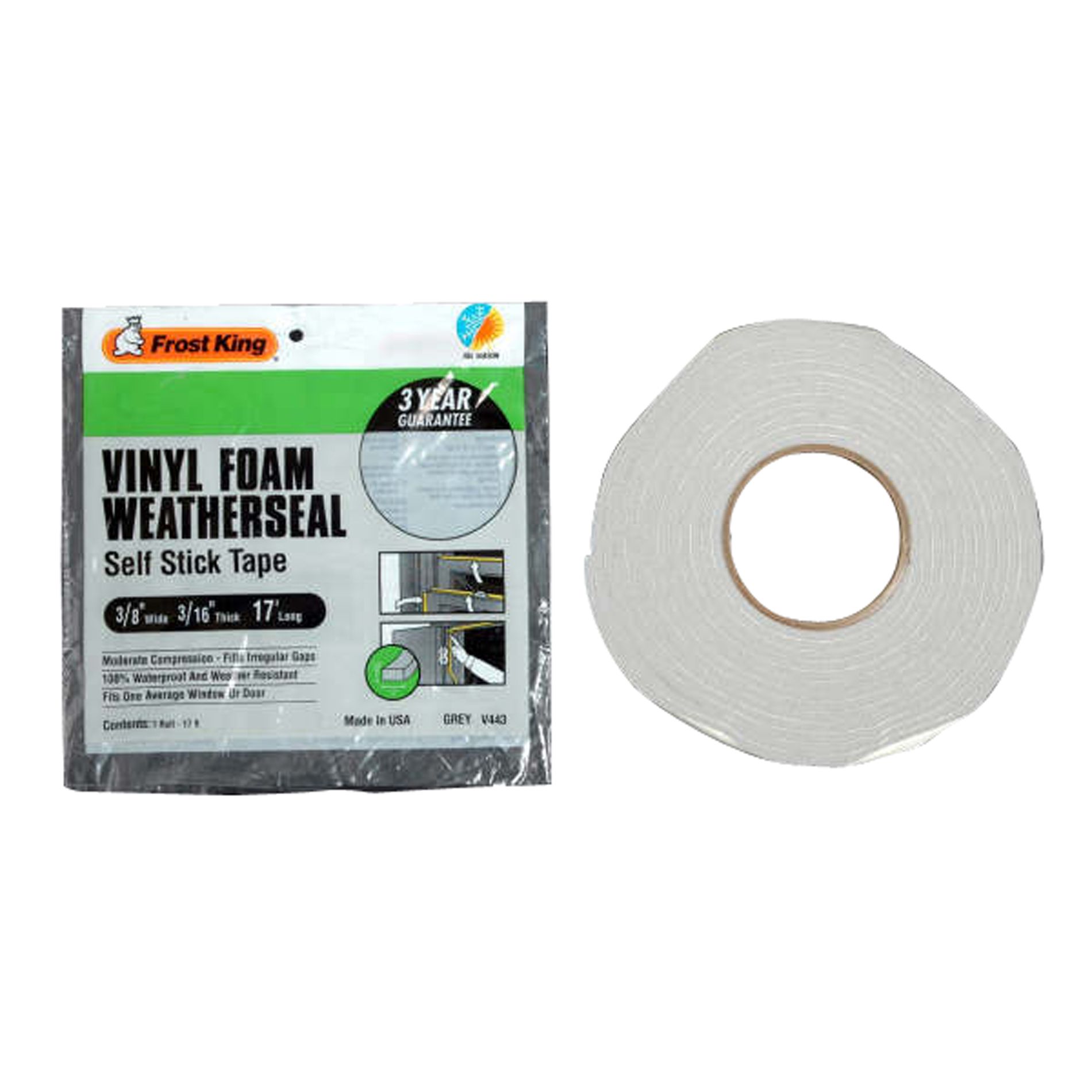 Frost King Vinyl Foam Tape, 3/8 in. x 17 ft. Gray