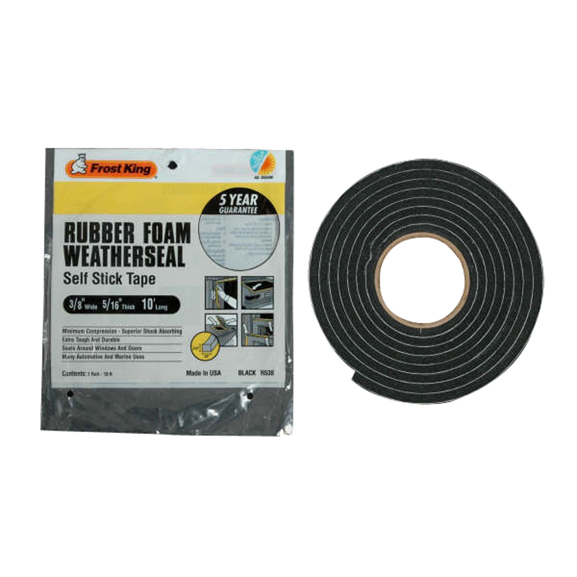 Frost King Sponge Rubber Foam Tape, 3/8 in. x 10 ft. Black