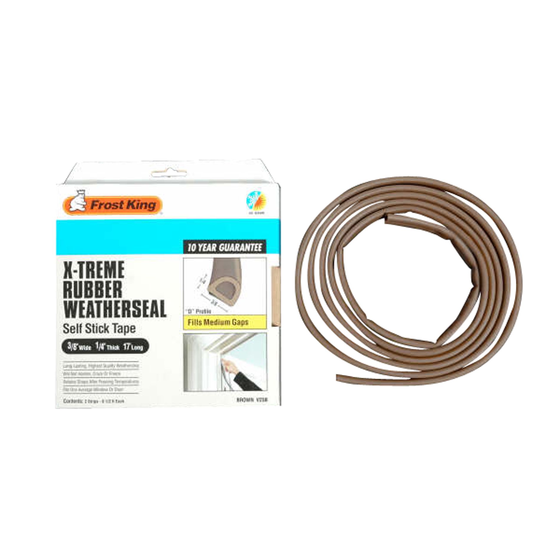 Frost King EPDM Rubber Weatherstrip Tape, 3/8 in. x 17 ft. - Brown
