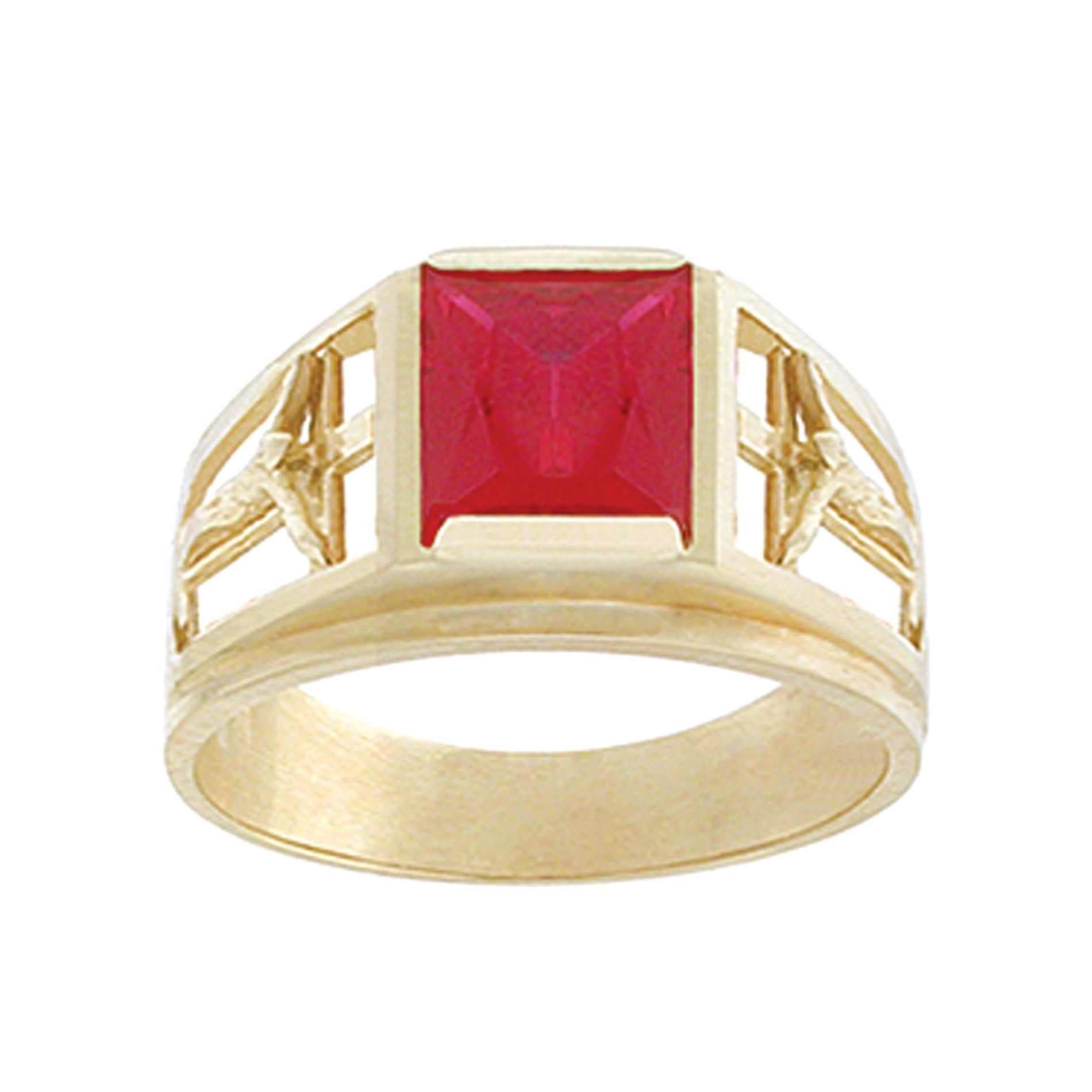 Mens 14K Yellow Gold and Ruby Crucifix Ring - Jewelry - Rings