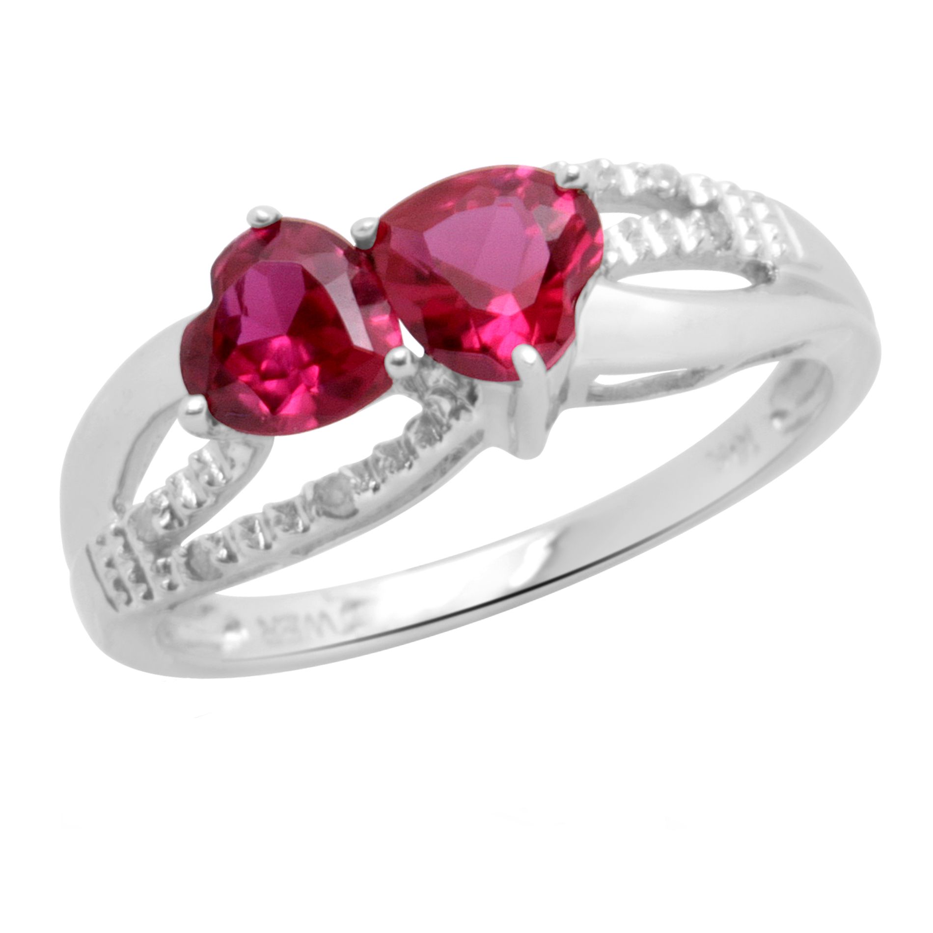 Ruby Double Heart and Diamond Accent Ring
