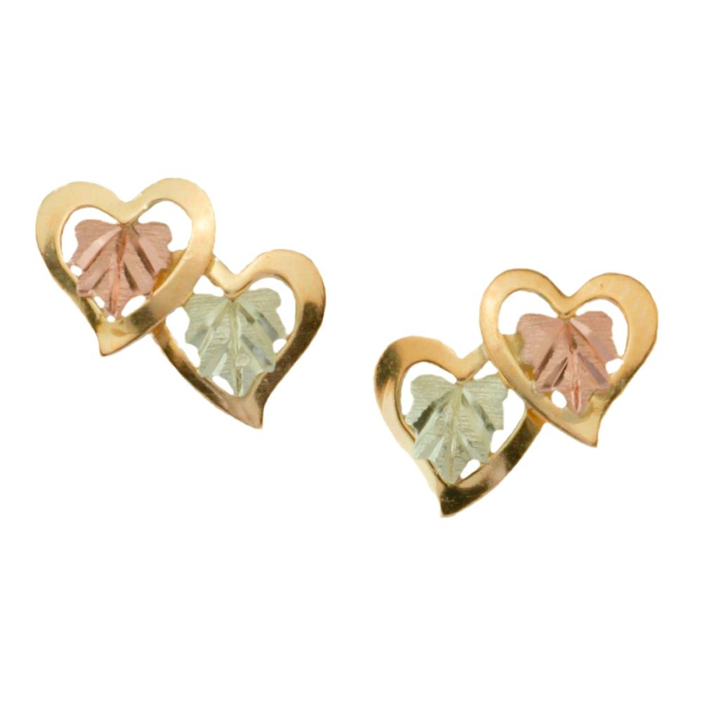 Black Hills Gold Tricolor 10K Gold Double Heart Earrings   Jewelry