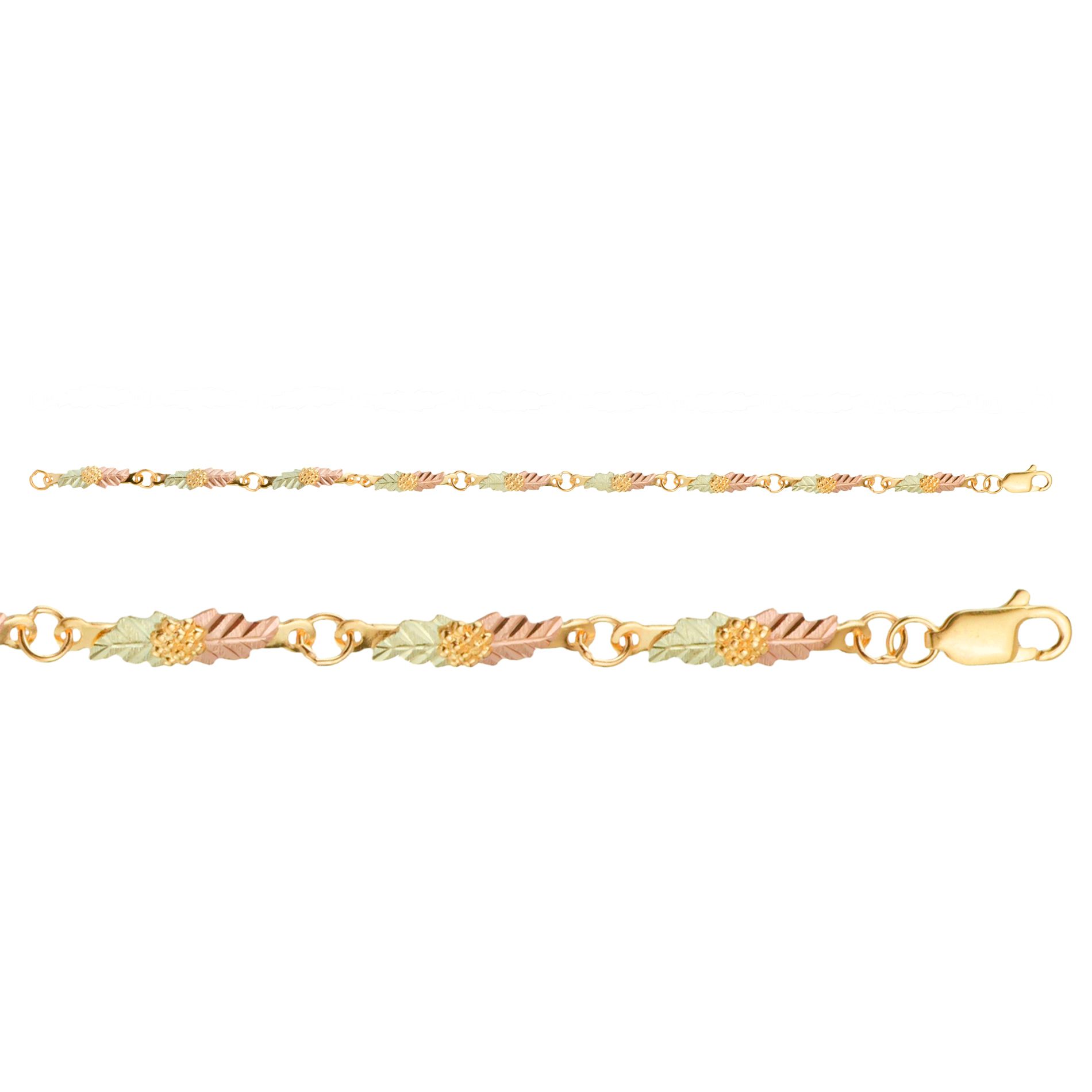 Black Hills Gold Tricolor 10K Gold Leaf Bracelet