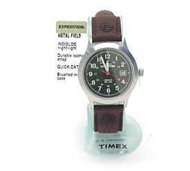 Timex Expedition Quartz Watch with Black Dial on Brown Leather Strap