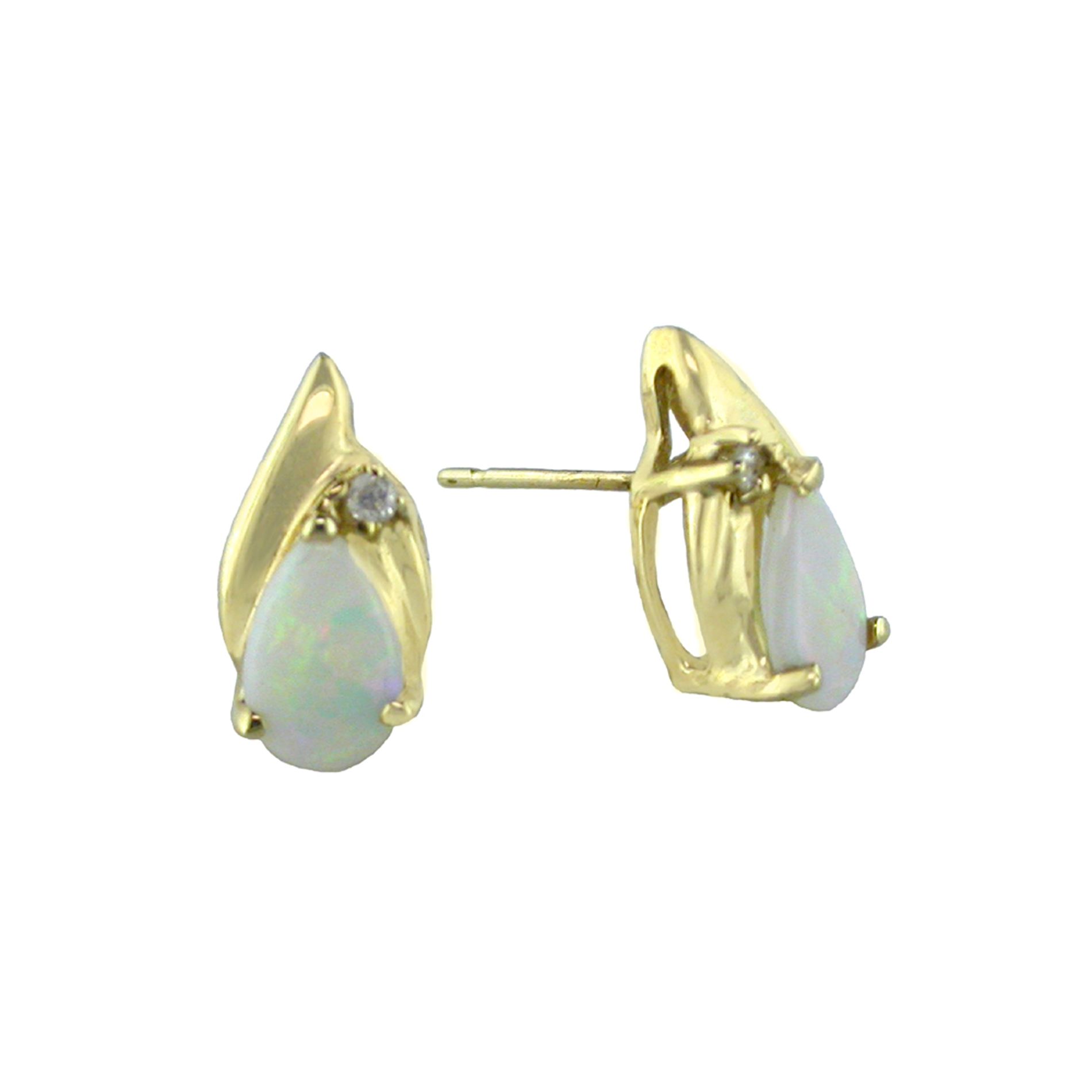 Opal and Diamond Earrings. 10k Yellow Gold