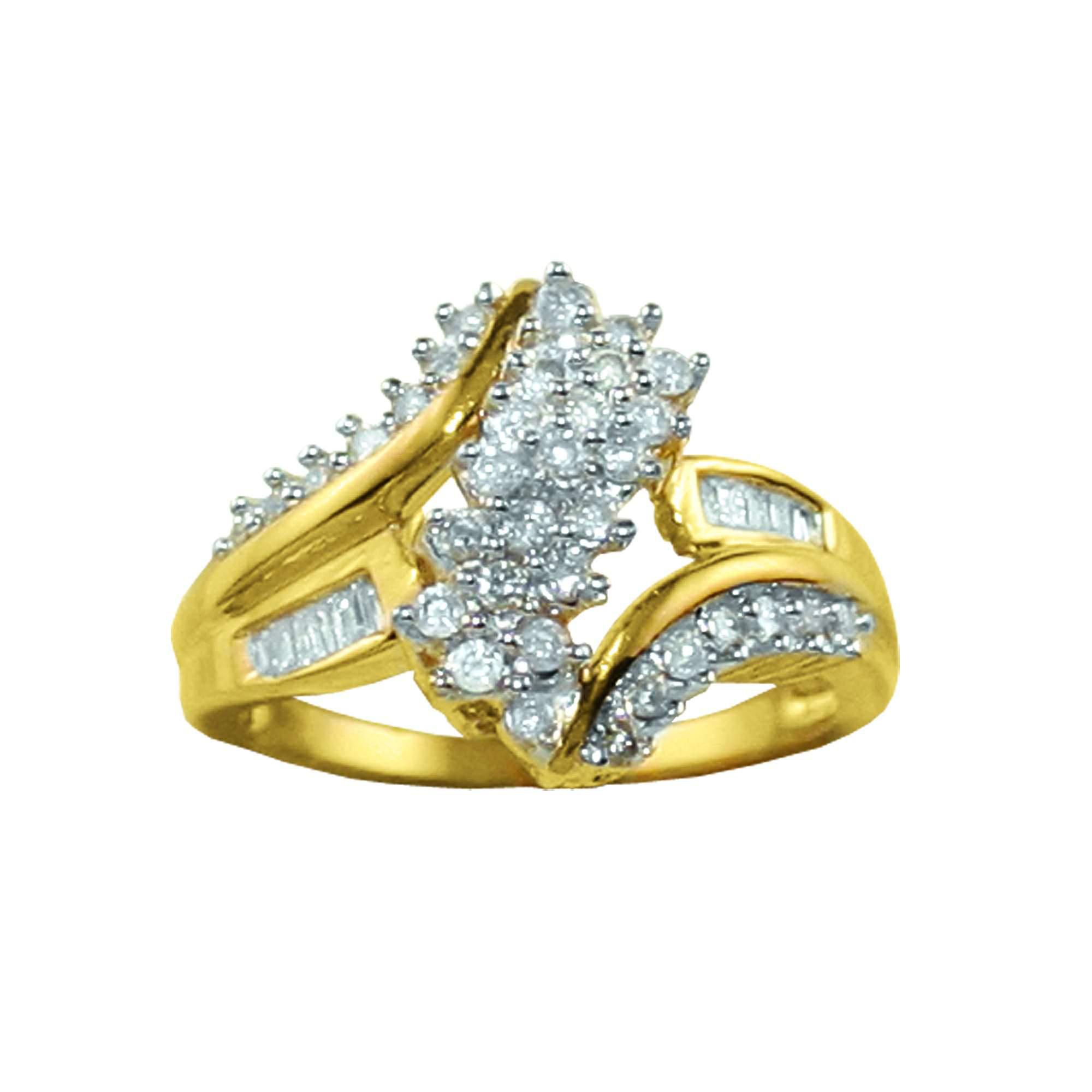 1/2 cttw Round and Baguette Diamond Bypass Ring in 10K Yellow Gold