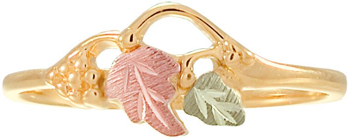 Two Leaf Swirl Ring. 10K Yellow, 12K Pink and 12K Green Gold.
