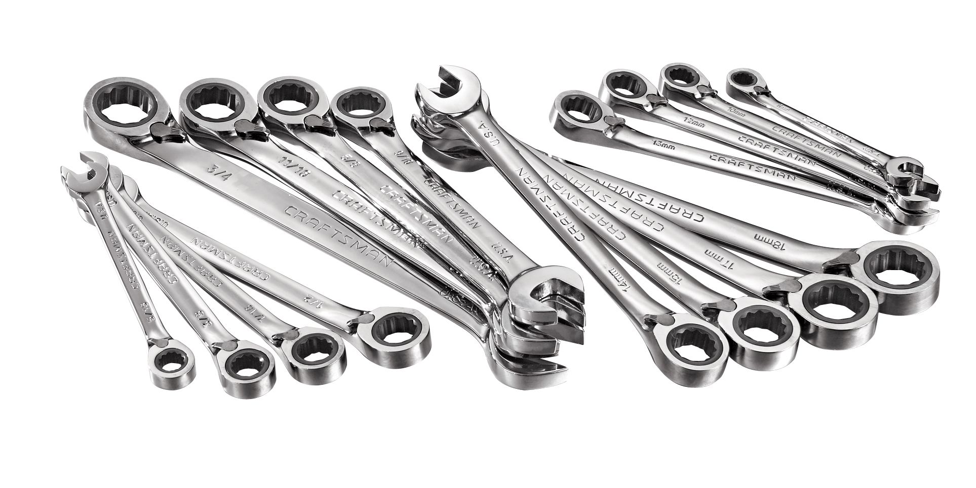 Craftsman 16 pc. Standard & Metric Full Polish Reversible Ratcheting Combination Wrenches