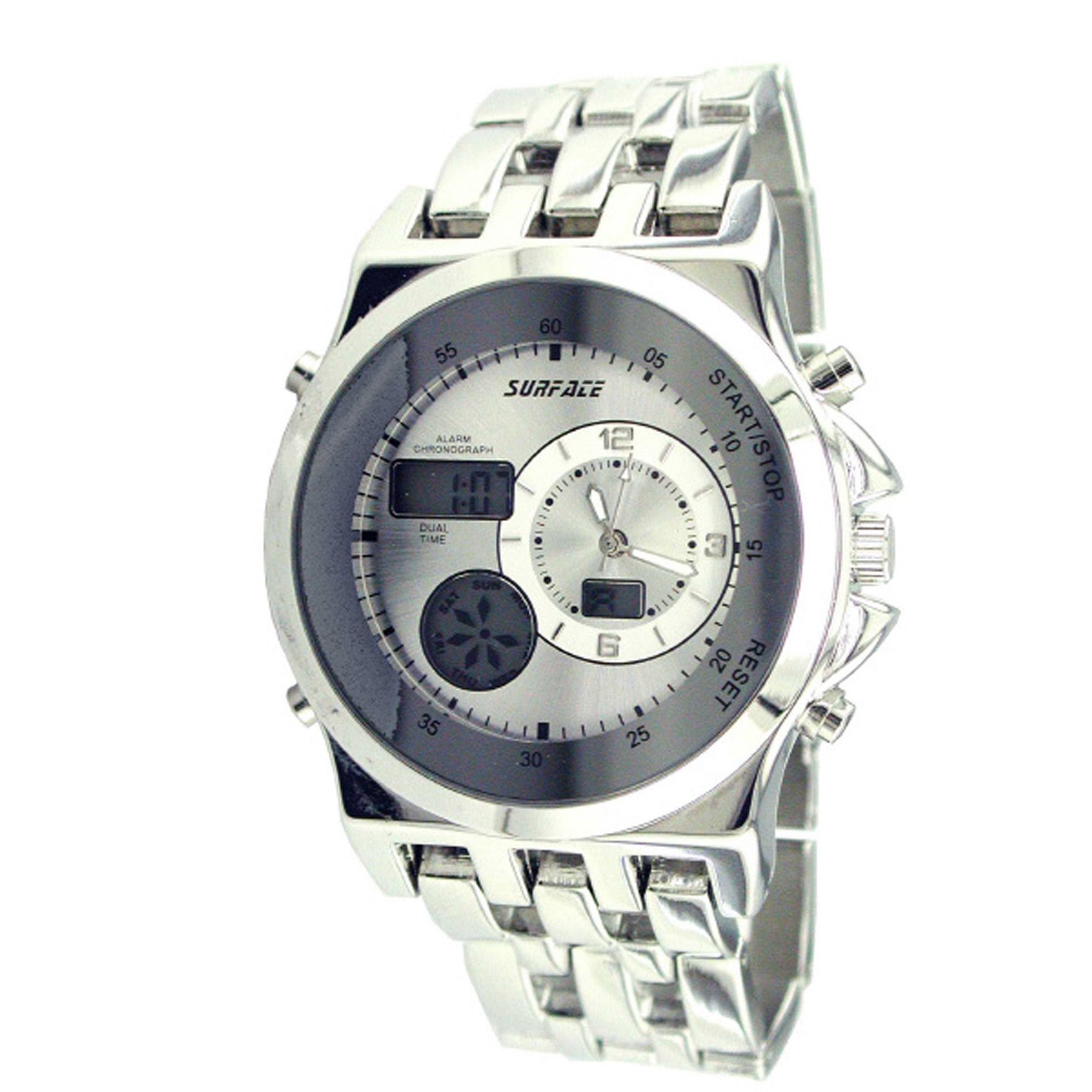 Surface Mens Calendar Date Watch W Silver 4 Display Dial And Silvertone Link Band Jewelry Watches Men S Watches