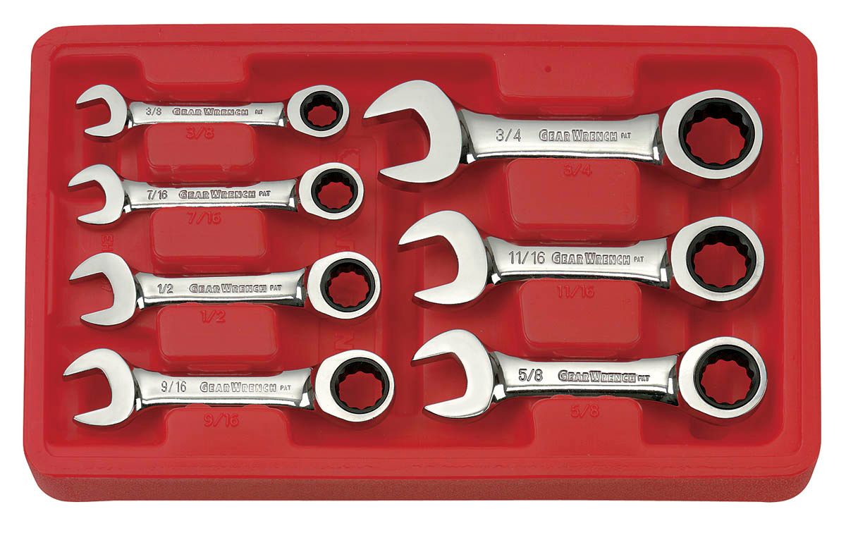 GearWrench 7 Pc Stubby Combination Ratcheting Wrench Set Inch